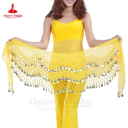 Belly Dance Hip Scarf  Women Chiffon Gold Coines 158 Belt Oriental Belly Dancing Accessories Adult Kid's Bellydance Belts