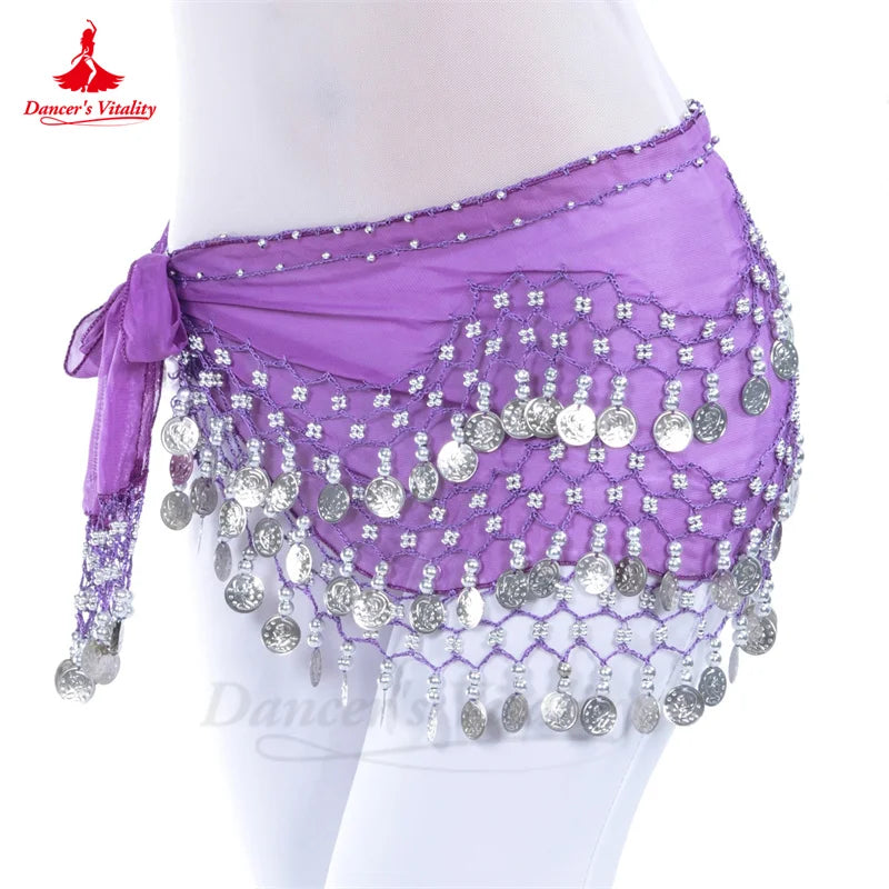 Belly Dance Hip Scarf  Women Chiffon Gold Coines 158 Belt Oriental Belly Dancing Accessories Adult Kid's Bellydance Belts