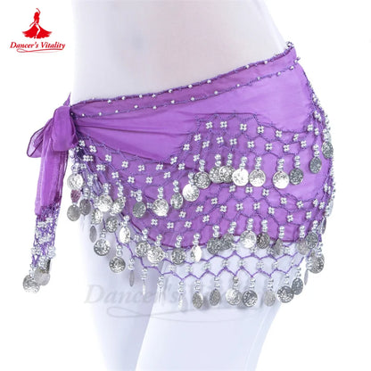 Belly Dance Hip Scarf  Women Chiffon Gold Coines 158 Belt Oriental Belly Dancing Accessories Adult Kid's Bellydance Belts