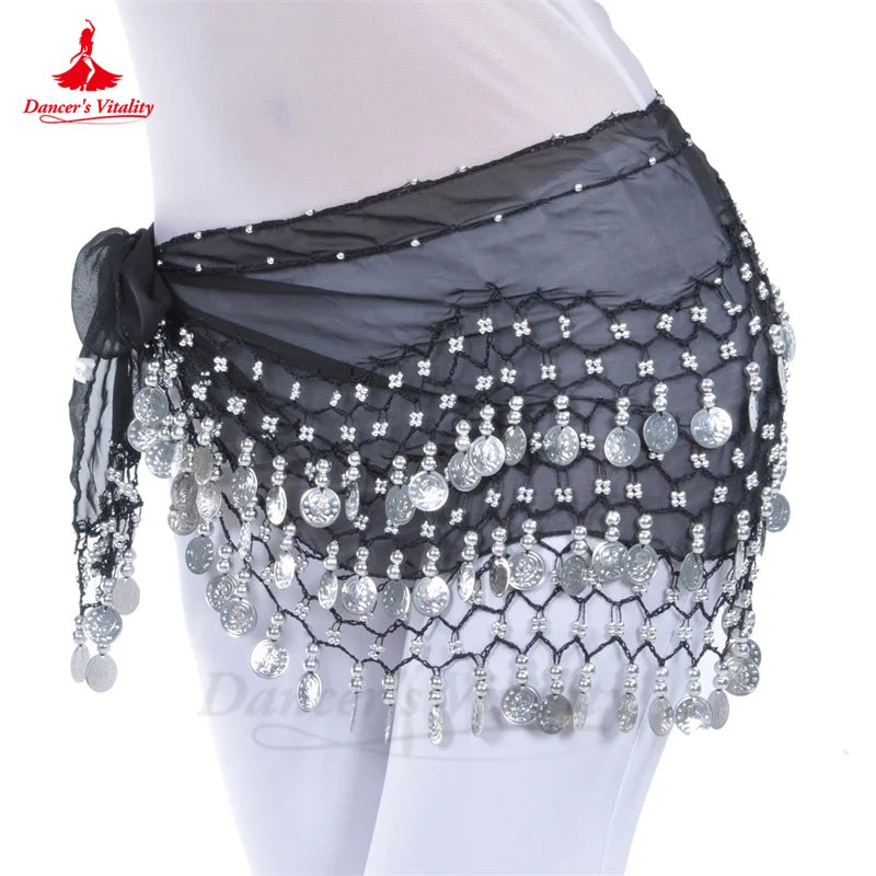 Belly Dance Hip Scarf  Women Chiffon Gold Coines 158 Belt Oriental Belly Dancing Accessories Adult Kid's Bellydance Belts