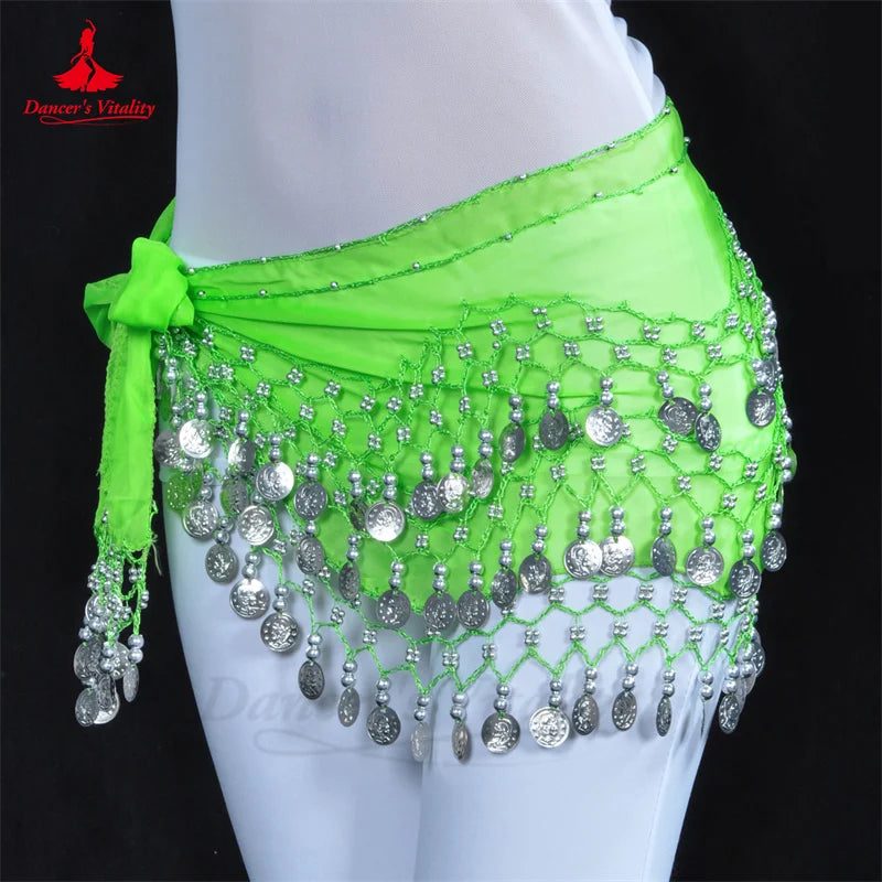 Belly Dance Hip Scarf  Women Chiffon Gold Coines 158 Belt Oriental Belly Dancing Accessories Adult Kid's Bellydance Belts