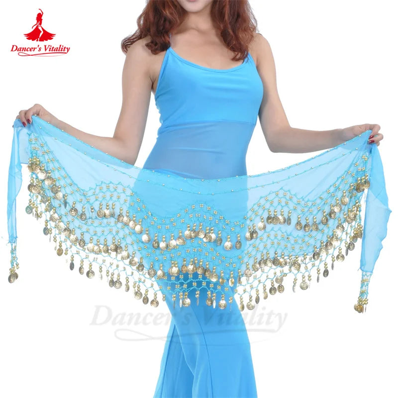 Belly Dance Hip Scarf  Women Chiffon Gold Coines 158 Belt Oriental Belly Dancing Accessories Adult Kid's Bellydance Belts