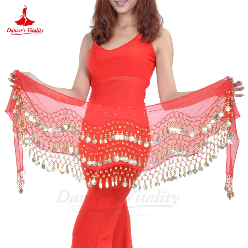 Belly Dance Hip Scarf  Women Chiffon Gold Coines 158 Belt Oriental Belly Dancing Accessories Adult Kid's Bellydance Belts