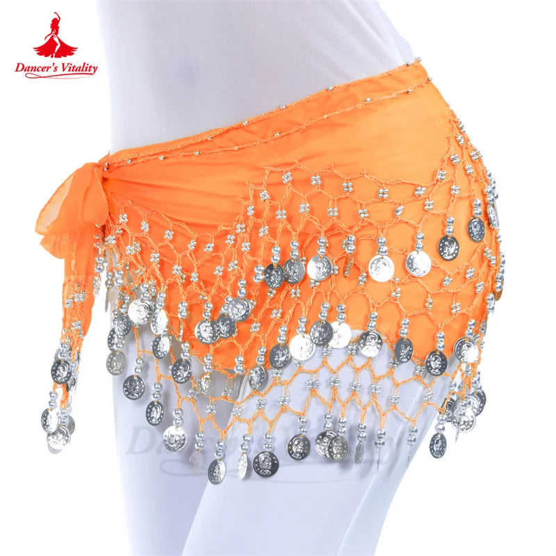 Belly Dance Hip Scarf  Women Chiffon Gold Coines 158 Belt Oriental Belly Dancing Accessories Adult Kid's Bellydance Belts