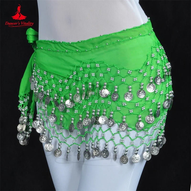 Belly Dance Hip Scarf  Women Chiffon Gold Coines 158 Belt Oriental Belly Dancing Accessories Adult Kid's Bellydance Belts