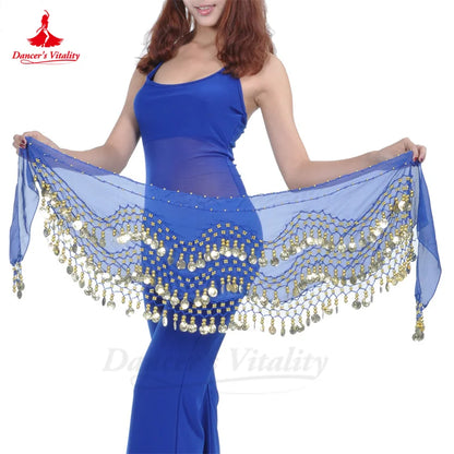 Belly Dance Hip Scarf  Women Chiffon Gold Coines 158 Belt Oriental Belly Dancing Accessories Adult Kid's Bellydance Belts