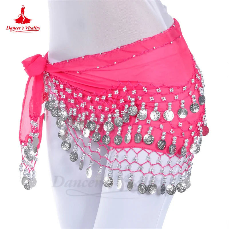 Belly Dance Hip Scarf  Women Chiffon Gold Coines 158 Belt Oriental Belly Dancing Accessories Adult Kid's Bellydance Belts