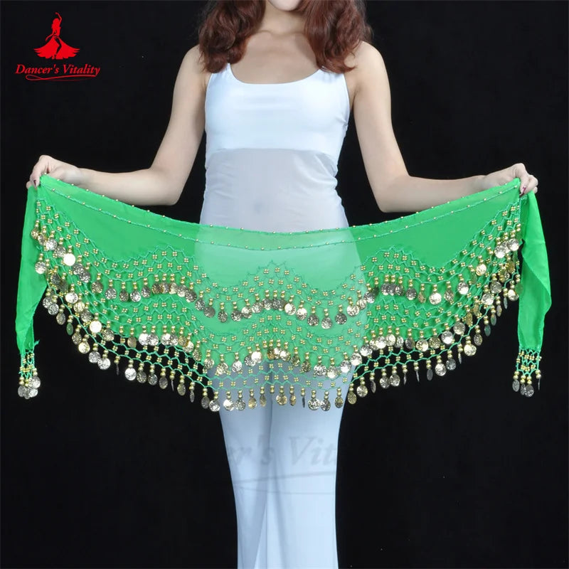 Belly Dance Hip Scarf  Women Chiffon Gold Coines 158 Belt Oriental Belly Dancing Accessories Adult Kid's Bellydance Belts