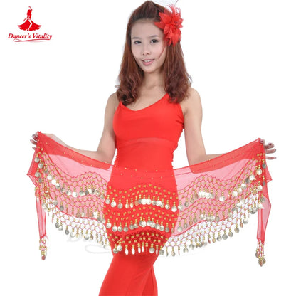 Belly Dance Hip Scarf  Women Chiffon Gold Coines 158 Belt Oriental Belly Dancing Accessories Adult Kid's Bellydance Belts