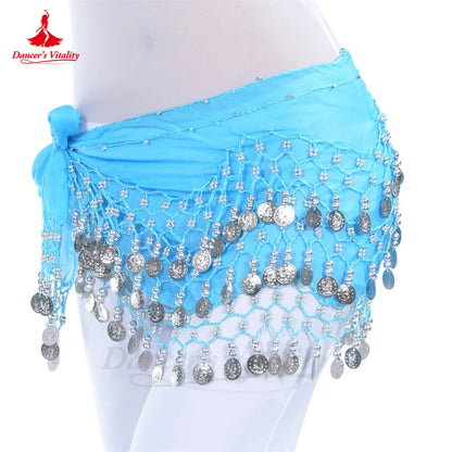 Belly Dance Hip Scarf  Women Chiffon Gold Coines 158 Belt Oriental Belly Dancing Accessories Adult Kid's Bellydance Belts