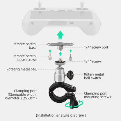 Bike Clip Mount  DJI Mini 4 Pro/3 Pro Bicycle Bracket Holder Fix Clamp Protable Clip  RC/RC 2 Remote Controller Accessory