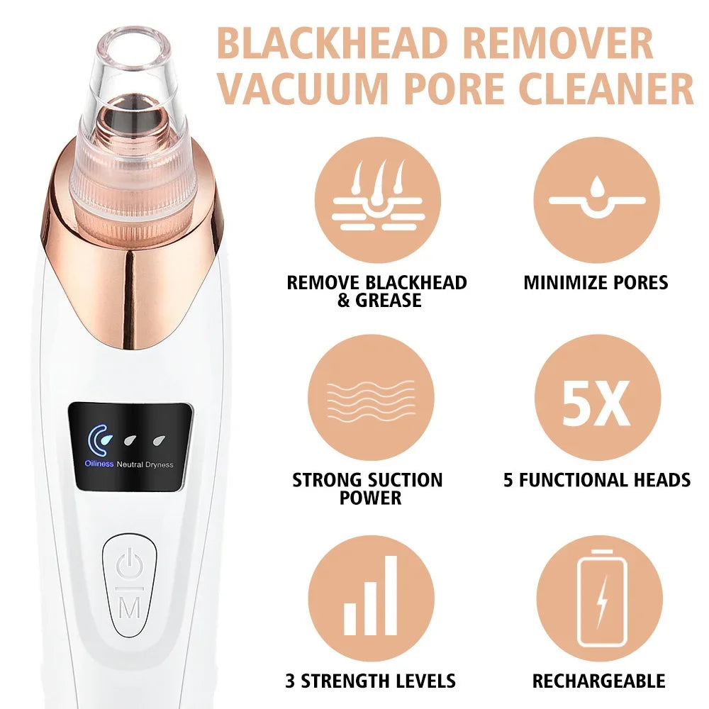 PC Blackhead Remover Pore Vacuum Face Cleaner Electric Pimple Acne Black He