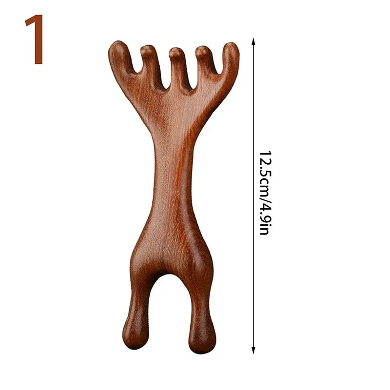 PC Body Meridian Massage Comb Sandalwood Deer Antlers Wide Tooth Acupunctur