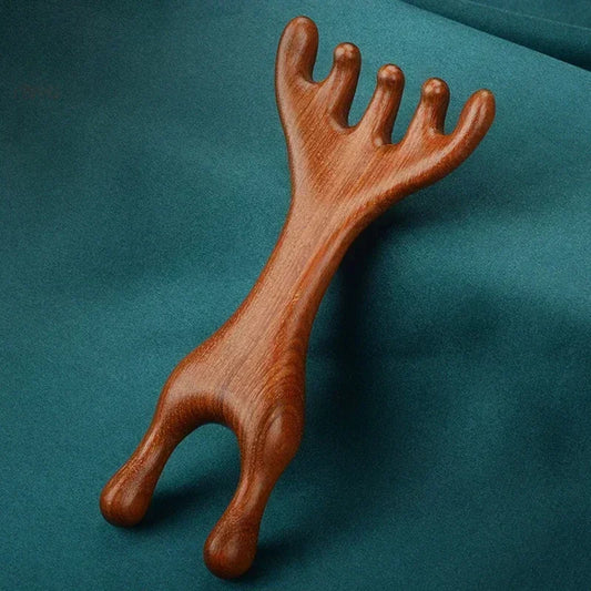 PC Body Meridian Massage Comb Sandalwood Deer Antlers Wide Tooth Acupunctur