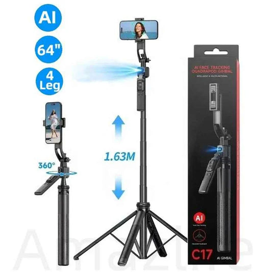 PCC17 Selfie Stick Tripod  Phone AI 360 Rotation Face Tracking Gimbal Stand