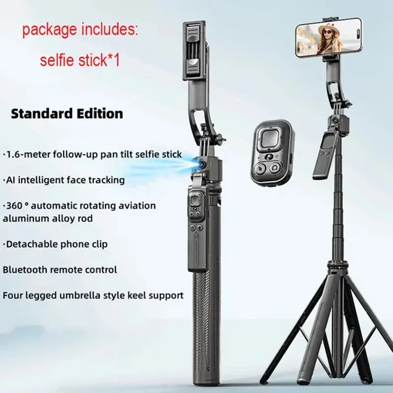 PCC17 Selfie Stick Tripod  Phone AI 360 Rotation Face Tracking Gimbal Stand