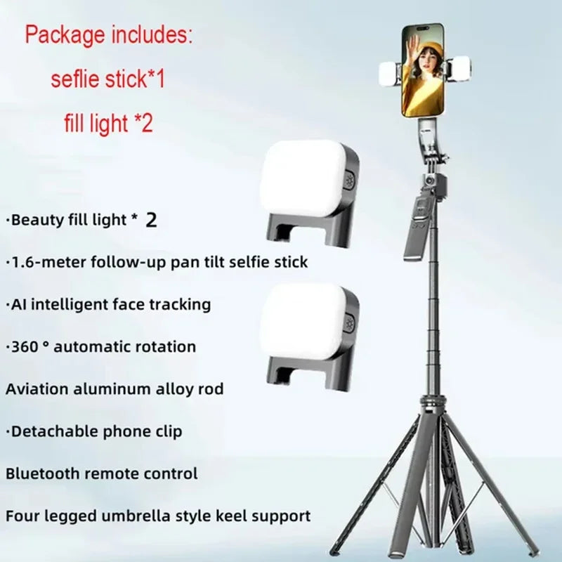 PCC17 Selfie Stick Tripod  Phone AI 360 Rotation Face Tracking Gimbal Stand