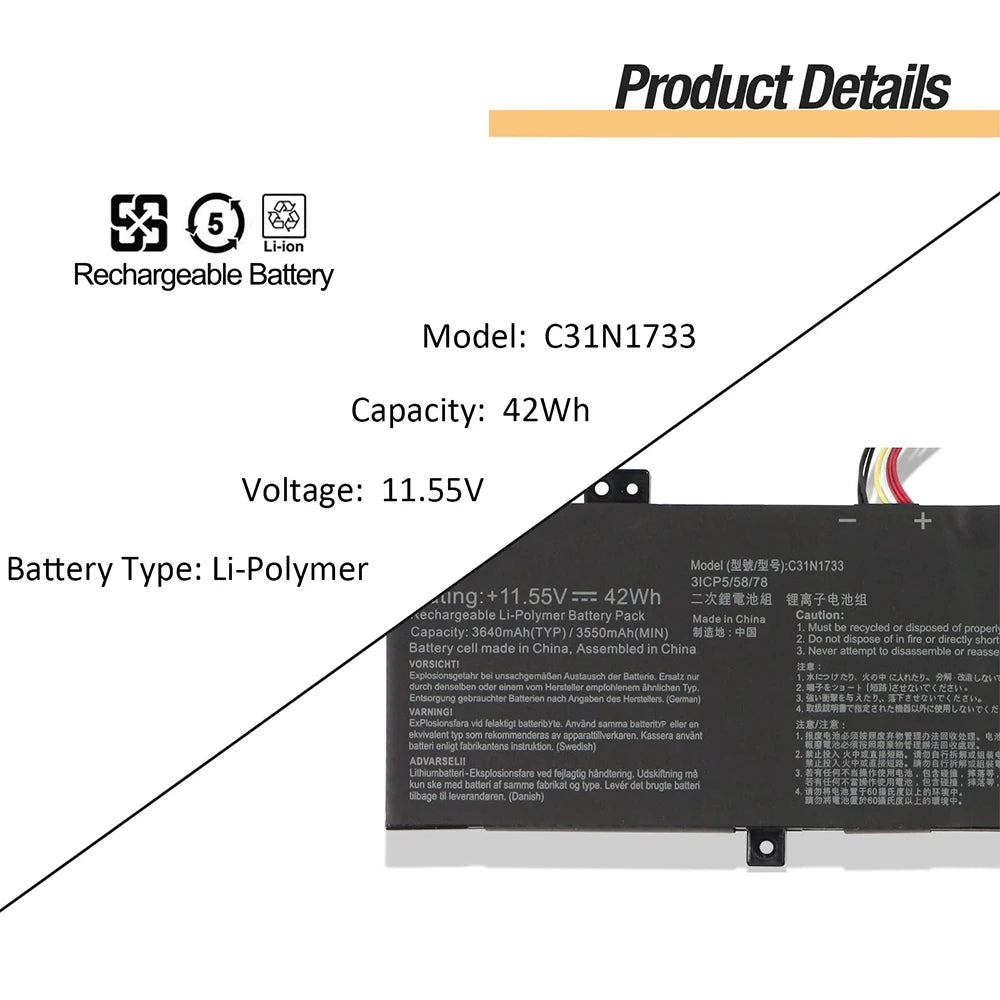 PC C31N1733 Laptop Battery Replacement  ASUS VivoBook Flip 14 TP412U TP412UA TP412FA TP412UA-IH31T TP412UA-EC059T TP412FA-EC551T