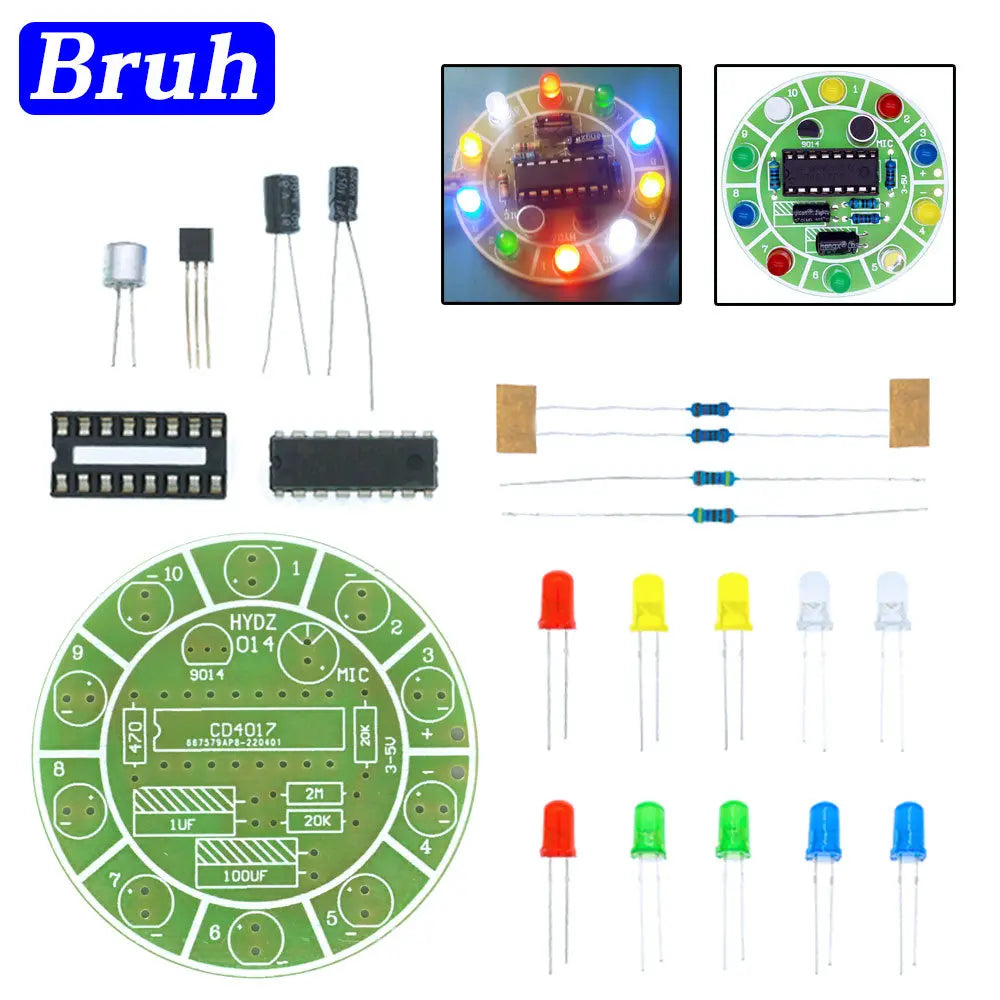 CD4017 Colorful Voice Control Rotating LED Light Kit DC 5V Electronic Manufacturing Diy Kit Spare Parts Student Laboratory