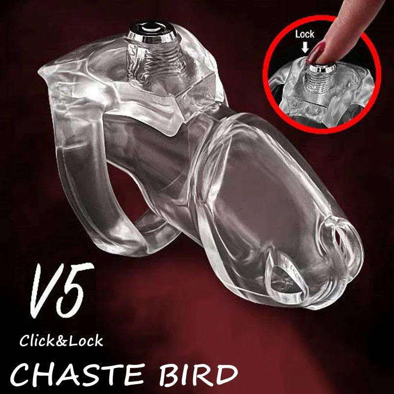 CHASTE BIRDHT-V5 Click&Lock Padlock Male Chastity Device Bdsm Cock Cage Penis RingMale masturbation Fetish Sex Toys