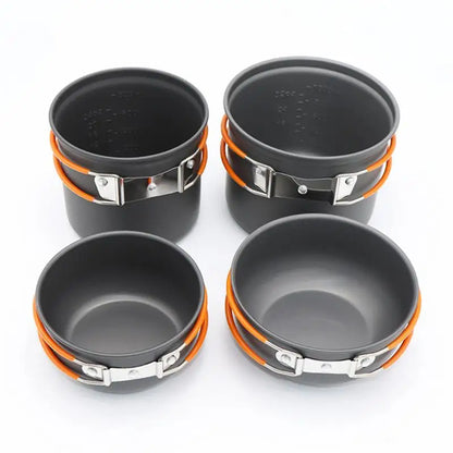 PC Camping Cookware Outdoor Cooking Stackable Non-Stick Pot Set Heat Cooker