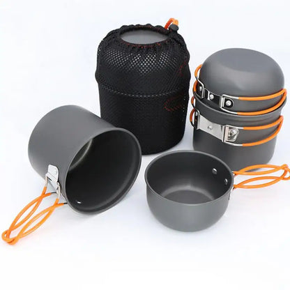 PC Camping Cookware Outdoor Cooking Stackable Non-Stick Pot Set Heat Cooker