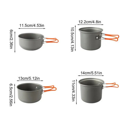 PC Camping Cookware Outdoor Cooking Stackable Non-Stick Pot Set Heat Cooker