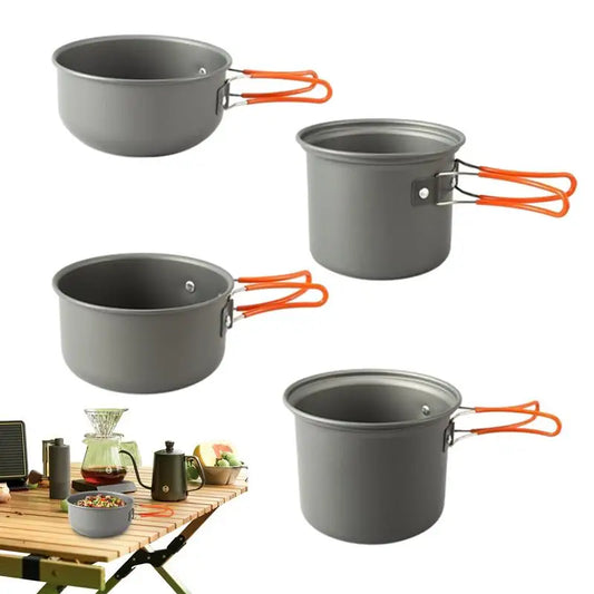 PC Camping Cookware Outdoor Cooking Stackable Non-Stick Pot Set Heat Cooker