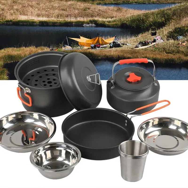 PC Camping Cookware Set Aluminum Non-stick Portable Outdoor Tableware Kettl