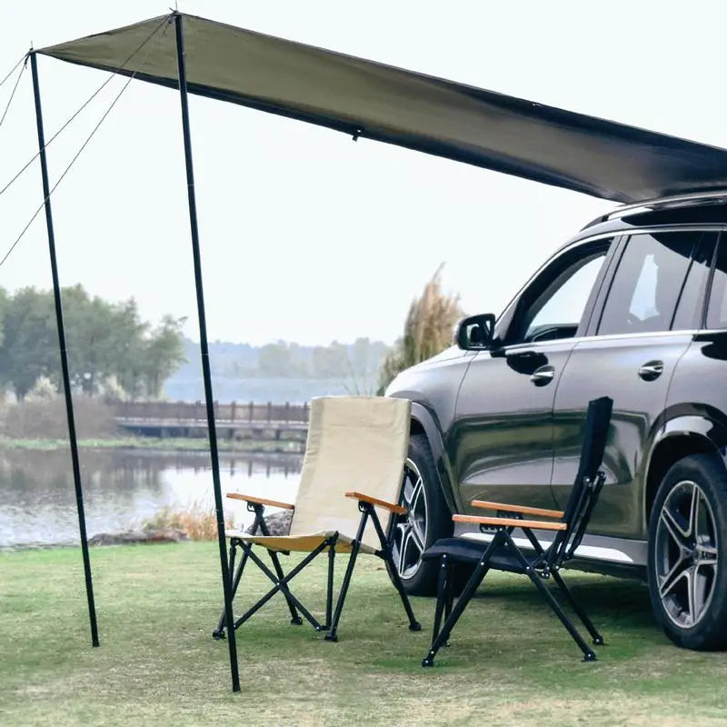 PC Car Awning Roof Rack Sun Shade Car Side Tarp With Pole Rope Nails Outdoo