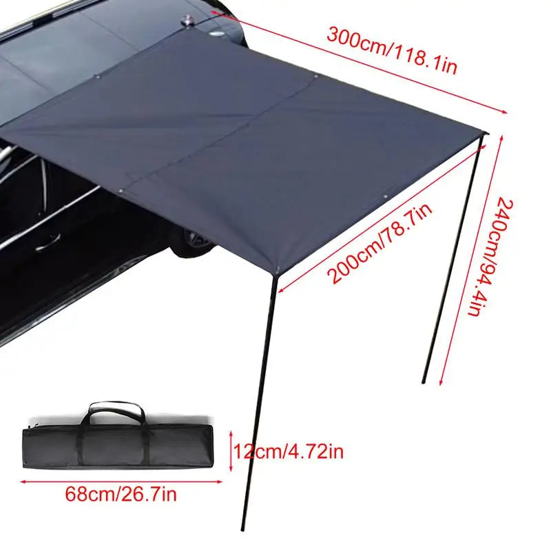 PC Car Awning Roof Rack Sun Shade Car Side Tarp With Pole Rope Nails Outdoo