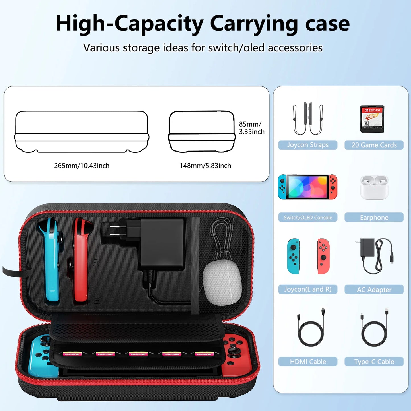 Carrying Case  Switch OLED  Suitable  Joycon and AC Adapter Portable Hard Shell Bag  Portable Travel Bag