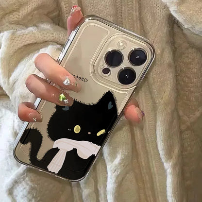 PC Cartoon Black White Cat Couple Phone Case For Samsung Galaxy A16 A15 A35 A55 A14 A34 A54 S25 Ultra S23 S22 Plus S24FE Soft Cover