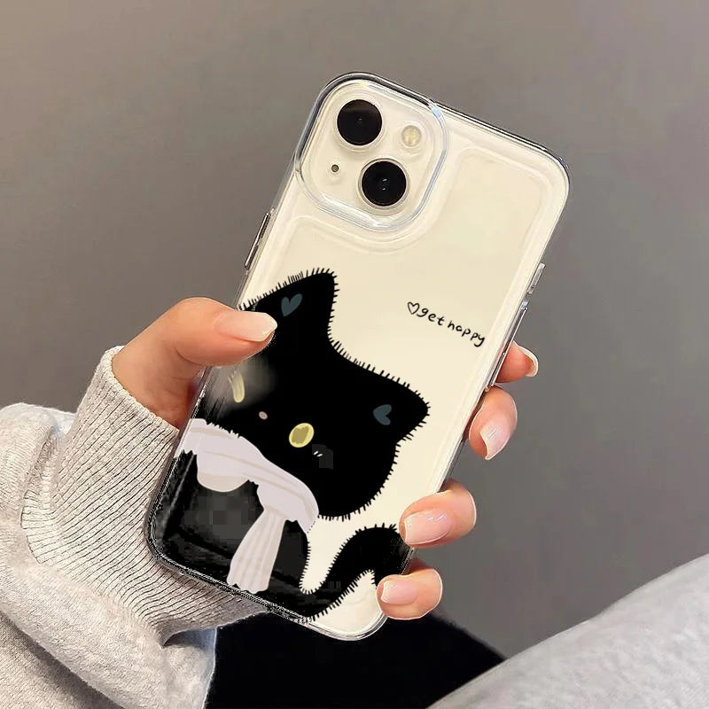 PC Cartoon Black White Cat Couple Phone Case For Samsung Galaxy A16 A15 A35 A55 A14 A34 A54 S25 Ultra S23 S22 Plus S24FE Soft Cover