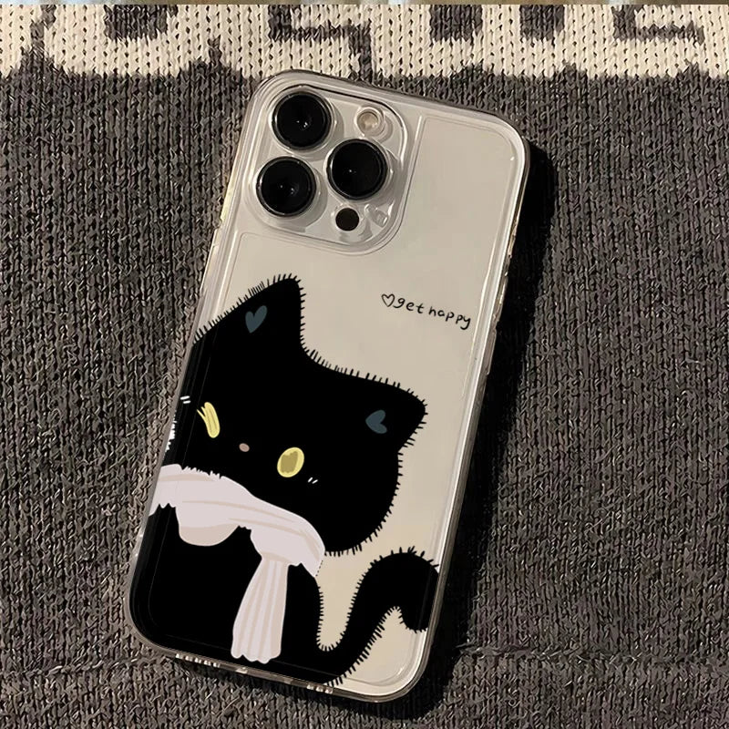 PC Cartoon Black White Cat Couple Phone Case For Xiaomi Redmi Note 14 13 12 12S 12C 11 10 Pro 12C 13C 14C 11s 10s Plus 4G 5G Cover