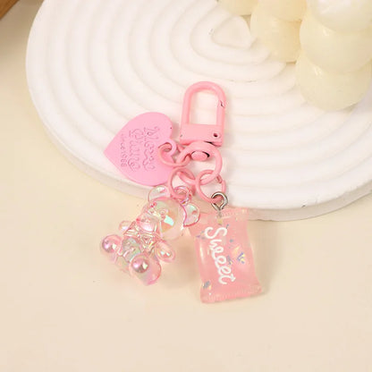 PC Cartoon Bling Heart Bear Animal Candy Keychains For Women Bag Pendant Couple Car Key Chains Jewelry Gift Decoration Accessories