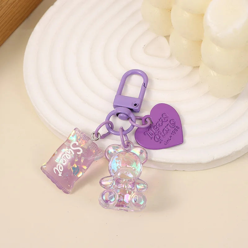 PC Cartoon Bling Heart Bear Animal Candy Keychains For Women Bag Pendant Couple Car Key Chains Jewelry Gift Decoration Accessories