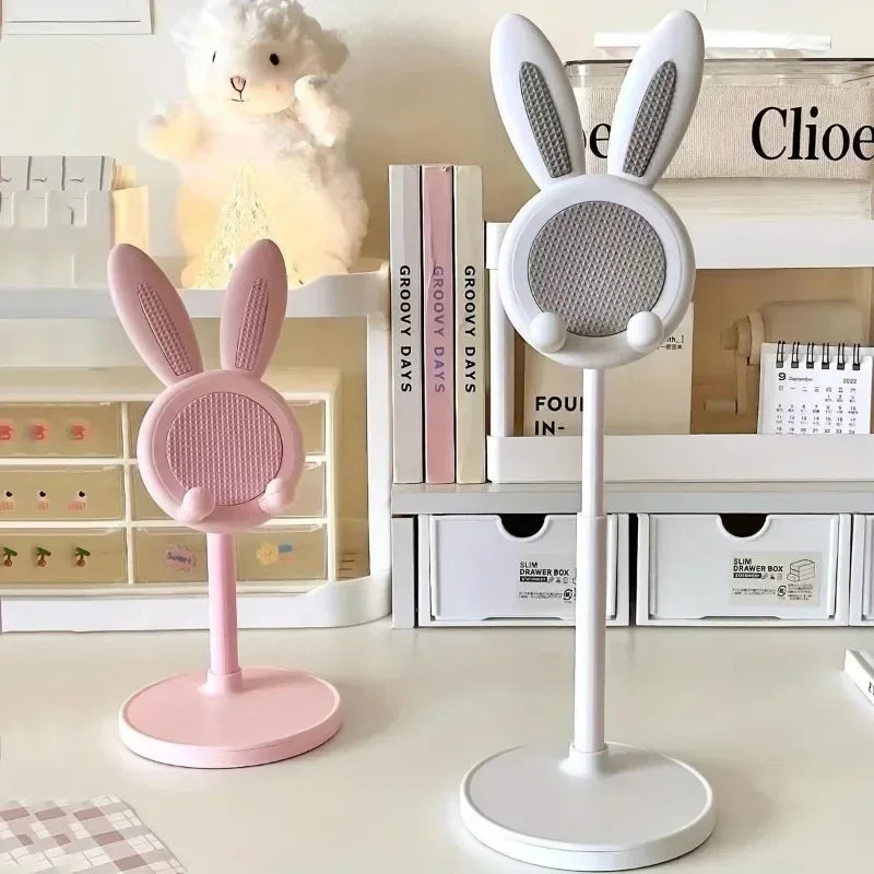 PC Cartoon Bunny Desktop Mobile Phone Holder Stand Smartphone Tablet Bracket Adjustable Telescopic Lifting Lazy Bracket