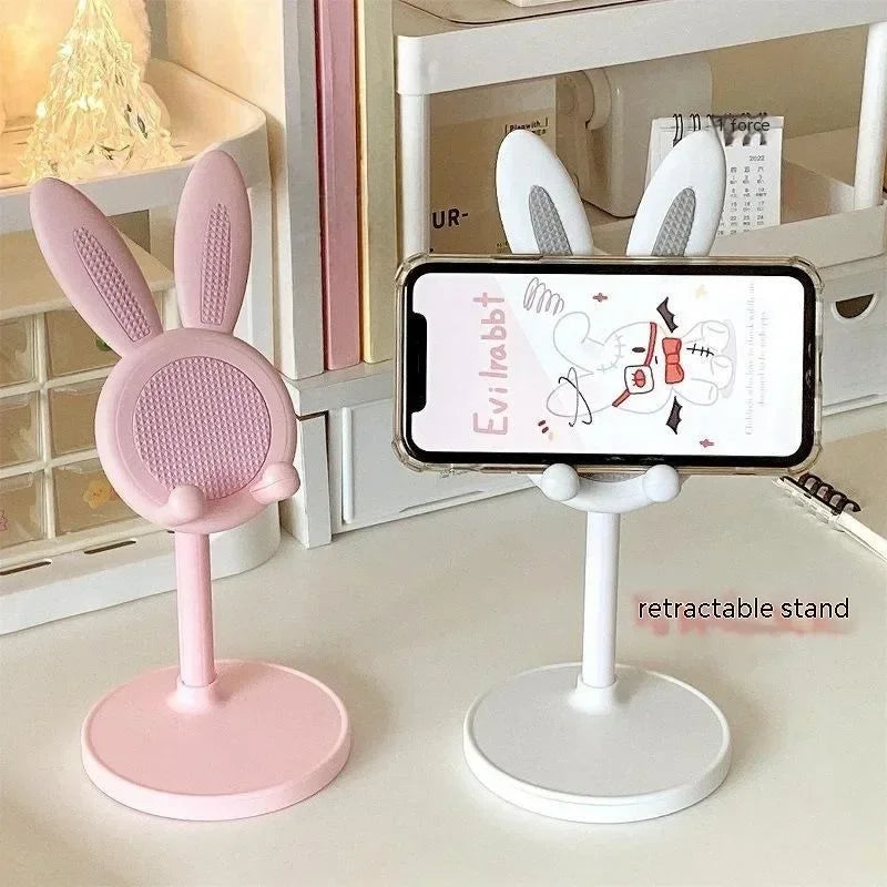 PC Cartoon Bunny Desktop Mobile Phone Holder Stand Smartphone Tablet Bracket Adjustable Telescopic Lifting Lazy Bracket