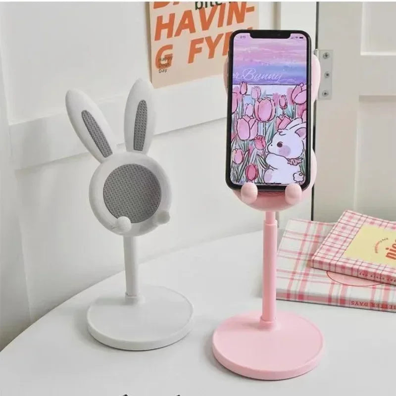 PC Cartoon Bunny Desktop Mobile Phone Holder Stand Smartphone Tablet Bracket Adjustable Telescopic Lifting Lazy Bracket