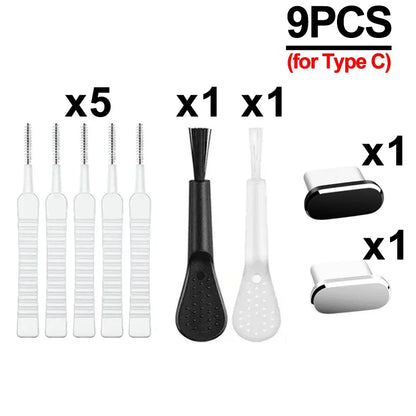 PC Cell Phone Charging Port Dust Plug with Cleaning Brush  IPhone 15 14 13 12 Pro Max Plus Samsung Xiaomi IOS Type C Cleaner Set