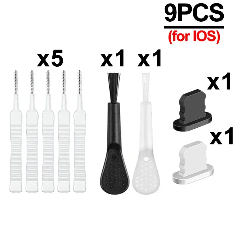 PC Cell Phone Charging Port Dust Plug with Cleaning Brush  IPhone 15 14 13 12 Pro Max Plus Samsung Xiaomi IOS Type C Cleaner Set