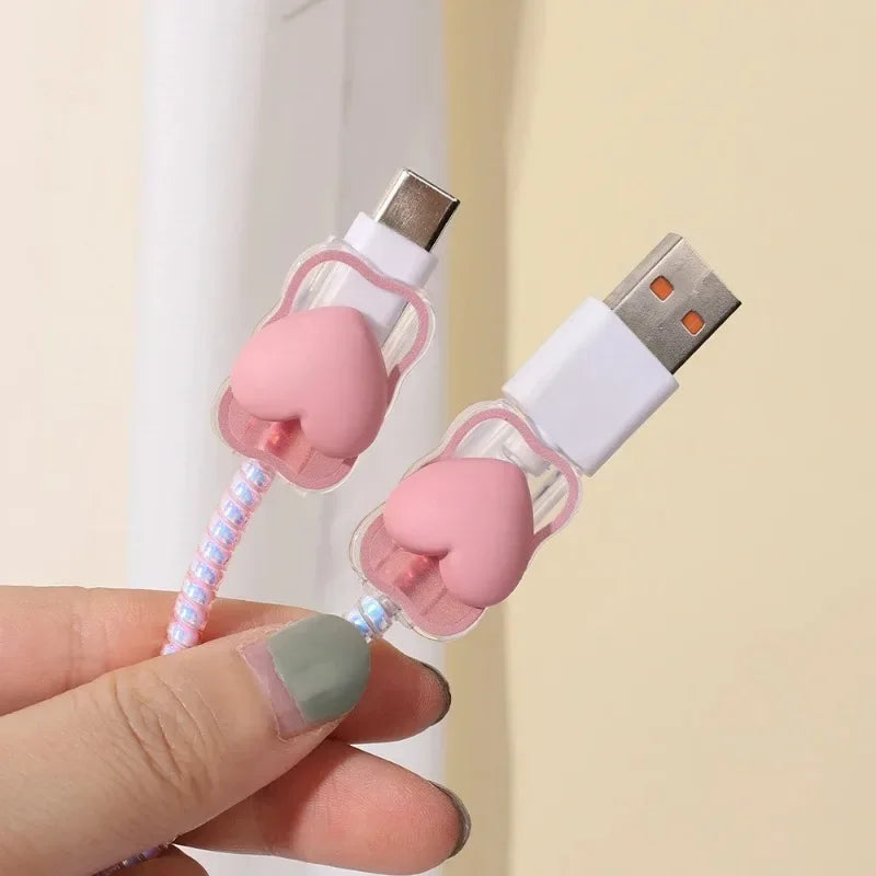 Charger Protector Cable Organizer  iPhone 15 14 13 Pro Max 18W 20W 3D Cartoon Love Heart Data Cord Winder Management Kit