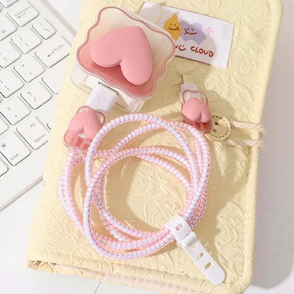 Charger Protector Cable Organizer  iPhone 15 14 13 Pro Max 18W 20W 3D Cartoon Love Heart Data Cord Winder Management Kit