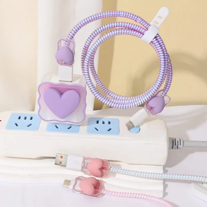 Charger Protector Cable Organizer  iPhone 15 14 13 Pro Max 18W 20W 3D Cartoon Love Heart Data Cord Winder Management Kit