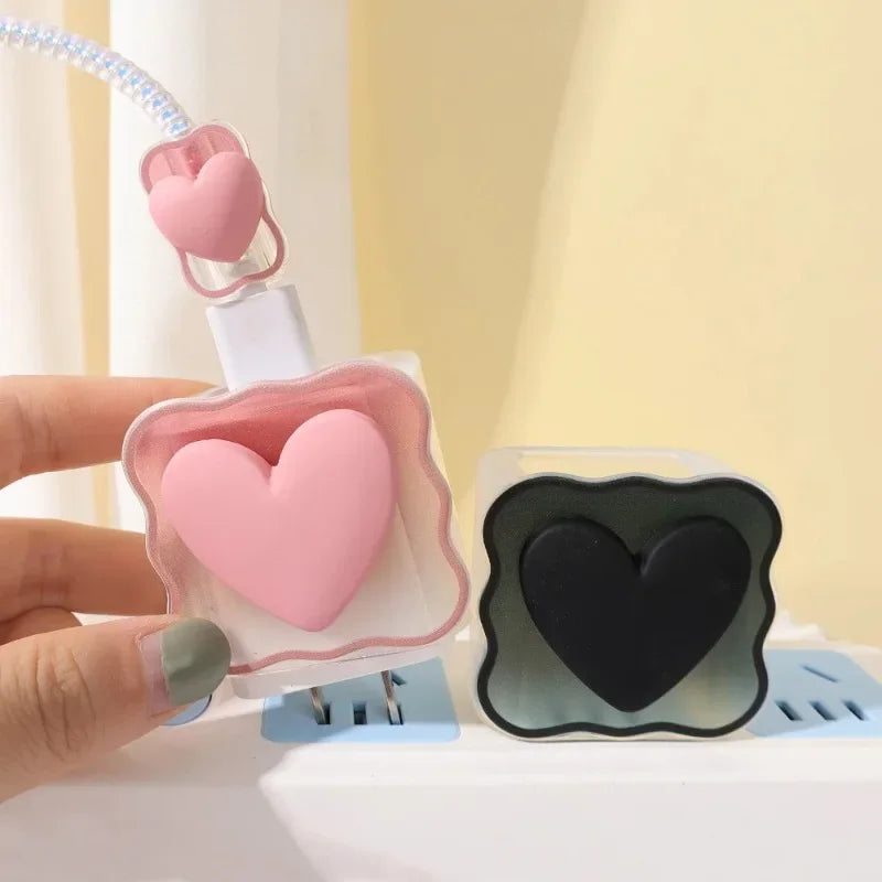 Charger Protector Cable Organizer  iPhone 15 14 13 Pro Max 18W 20W 3D Cartoon Love Heart Data Cord Winder Management Kit