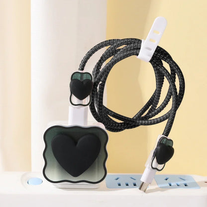 Charger Protector Cable Organizer  iPhone 15 14 13 Pro Max 18W 20W 3D Cartoon Love Heart Data Cord Winder Management Kit