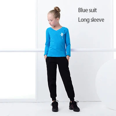 Children Girls  Dance T-Shirt Sports Suits Summer Short Sleeve Dance Sets Costumes Cotton Exercise Suit Body Training Clothing