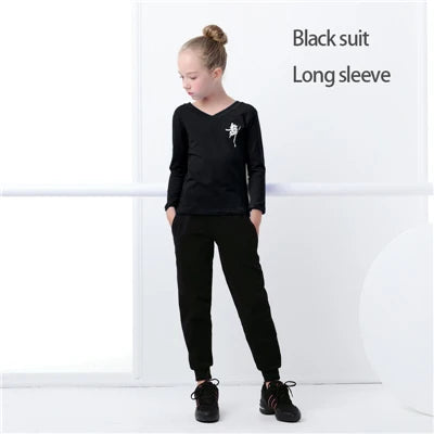 Children Girls  Dance T-Shirt Sports Suits Summer Short Sleeve Dance Sets Costumes Cotton Exercise Suit Body Training Clothing