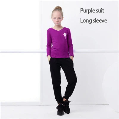 Children Girls  Dance T-Shirt Sports Suits Summer Short Sleeve Dance Sets Costumes Cotton Exercise Suit Body Training Clothing